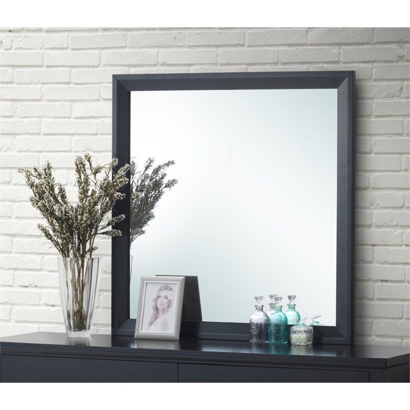 Maklaine Transitional Engineered Wood Frame Mirror in Black Finish