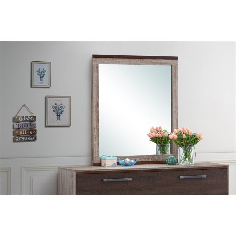 Maklaine Traditional Wood Veneer Bedroom Mirror in Gray and Brown