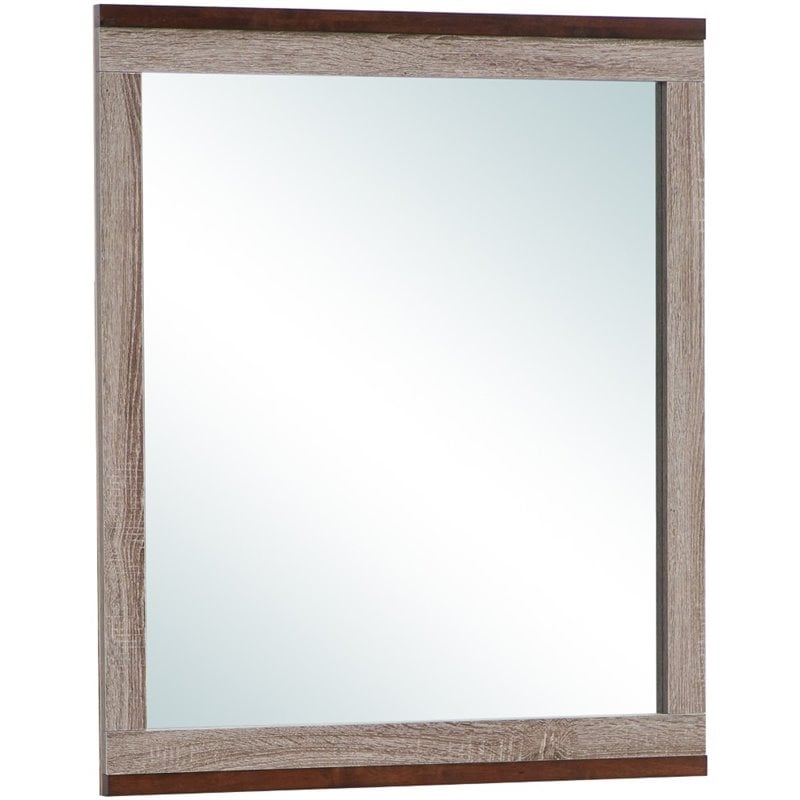 Maklaine Traditional Wood Veneer Bedroom Mirror in Gray and Brown