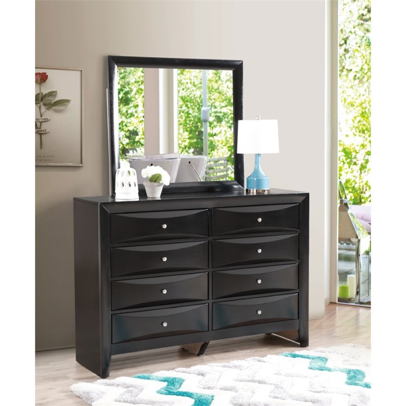 Maklaine Contemporary Engineered Wood Frame Mirror in Black Finish