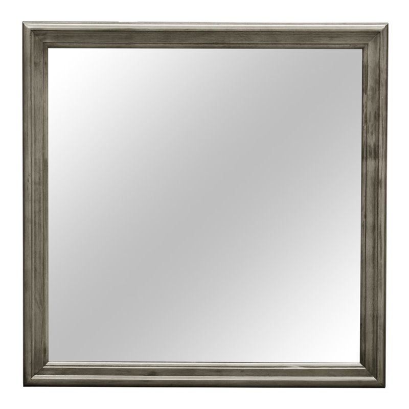 Maklaine Traditional Engineered Wood Frame Mirror in Gray Finish
