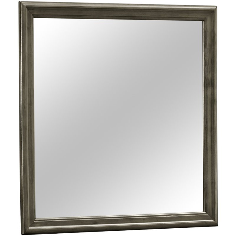 Maklaine Traditional Engineered Wood Frame Mirror in Gray Finish