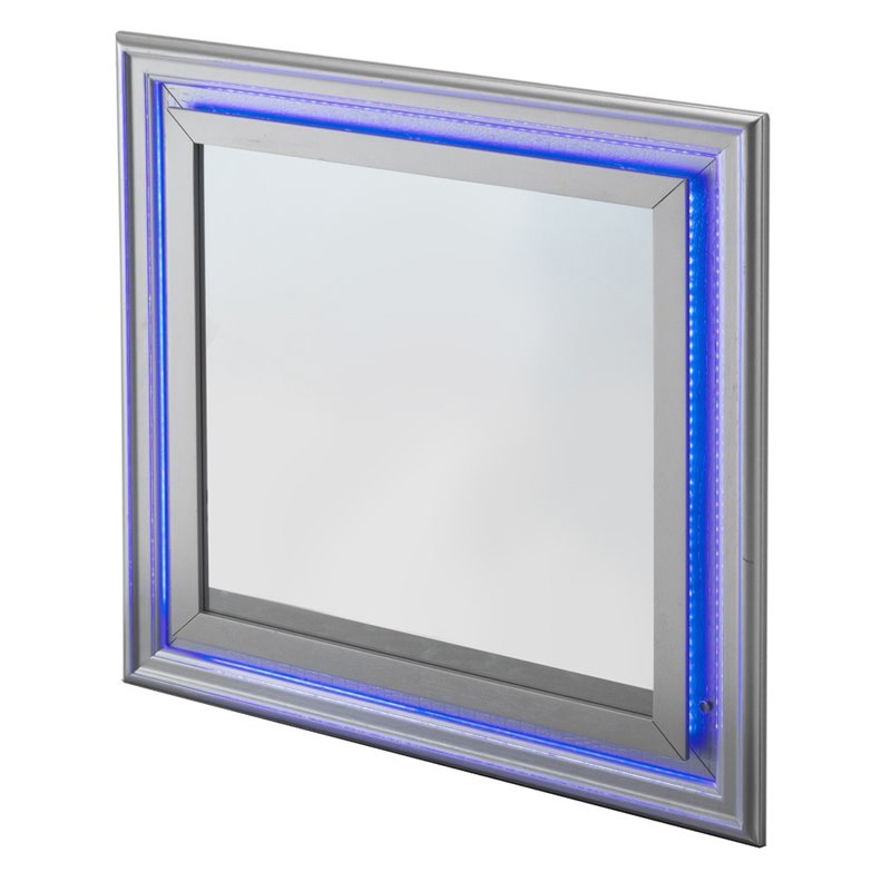 Maklaine Transitional Engineered Wood Frame Mirror in Silver Champagne