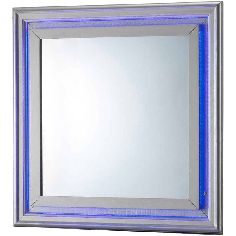 Maklaine Transitional Engineered Wood Frame Mirror in Silver Champagne