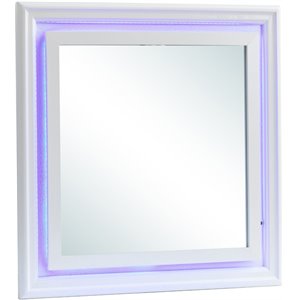 Maklaine Transitional Engineered Wood Frame Mirror in Pearl White