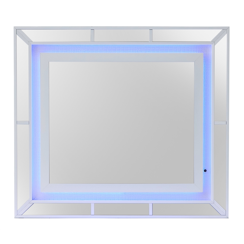 Maklaine Contemporary Wood Veneer Frame Mirror in White Finish