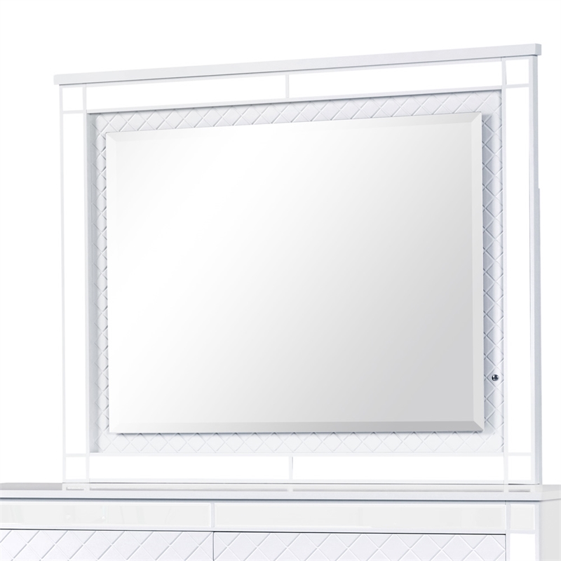 Maklaine Contemporary Wood Trim Frame Mirror in White Finish