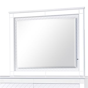 Maklaine Contemporary Wood Trim Frame Mirror in White Finish