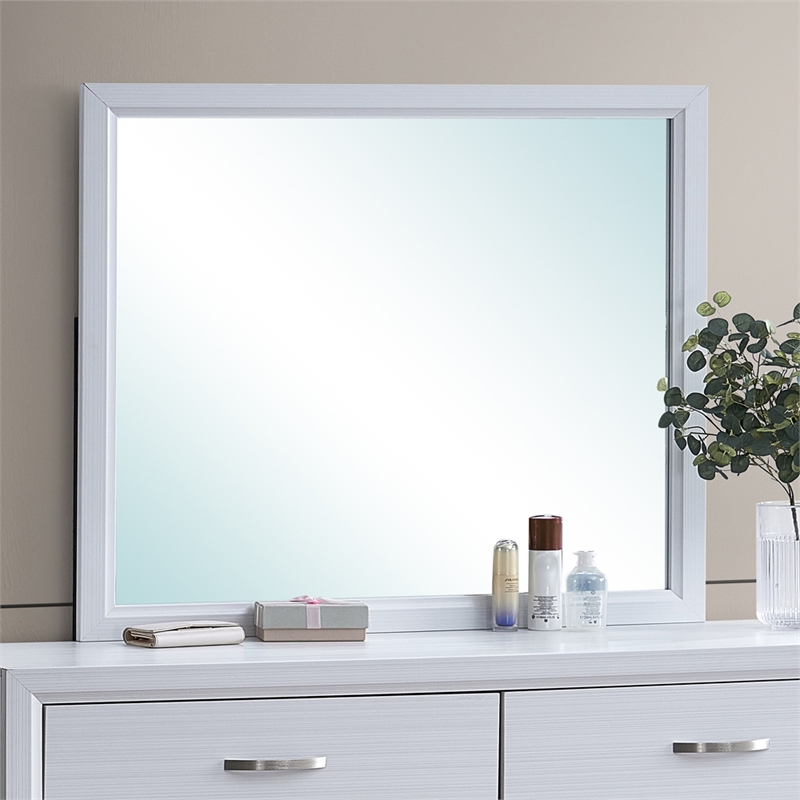 Maklaine Contemporary Wood Frame Glasgow Mirror in White Finish