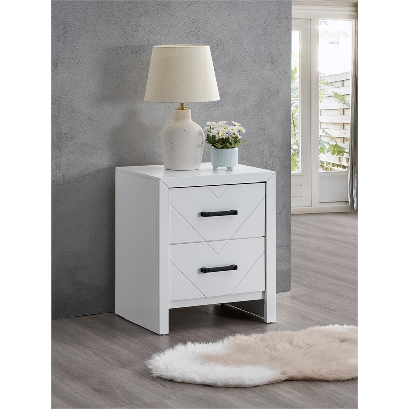 Maklaine Contemporary 2 Drawer Wooden Nightstand in White Finish