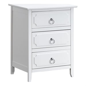 Maklaine Mid-Century 3 Drawer Wooden Nightstand in White Finish