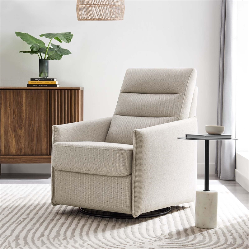 Maklaine Upholstered Polyester Fabric Lounge Chair in Oatmeal
