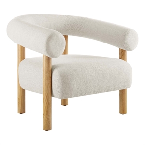 Maklaine Upholstered Modern Fabric Armchair in Ivory and Natural