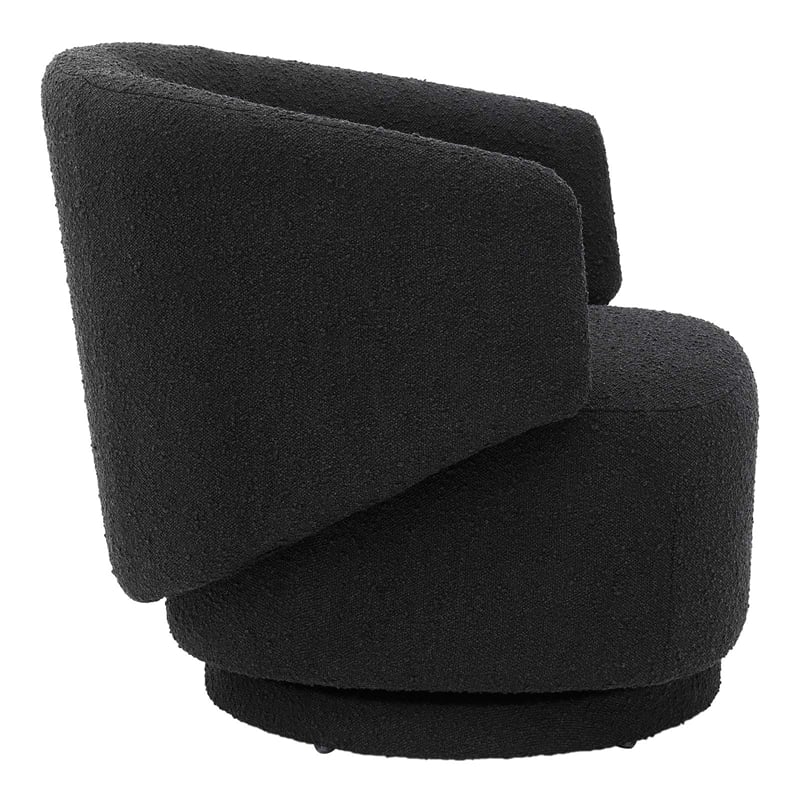 Maklaine Upholstered Modern Boucle Fabric Swivel Chair in Black