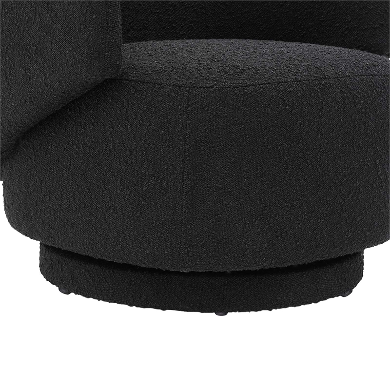 Maklaine Upholstered Modern Boucle Fabric Swivel Chair in Black