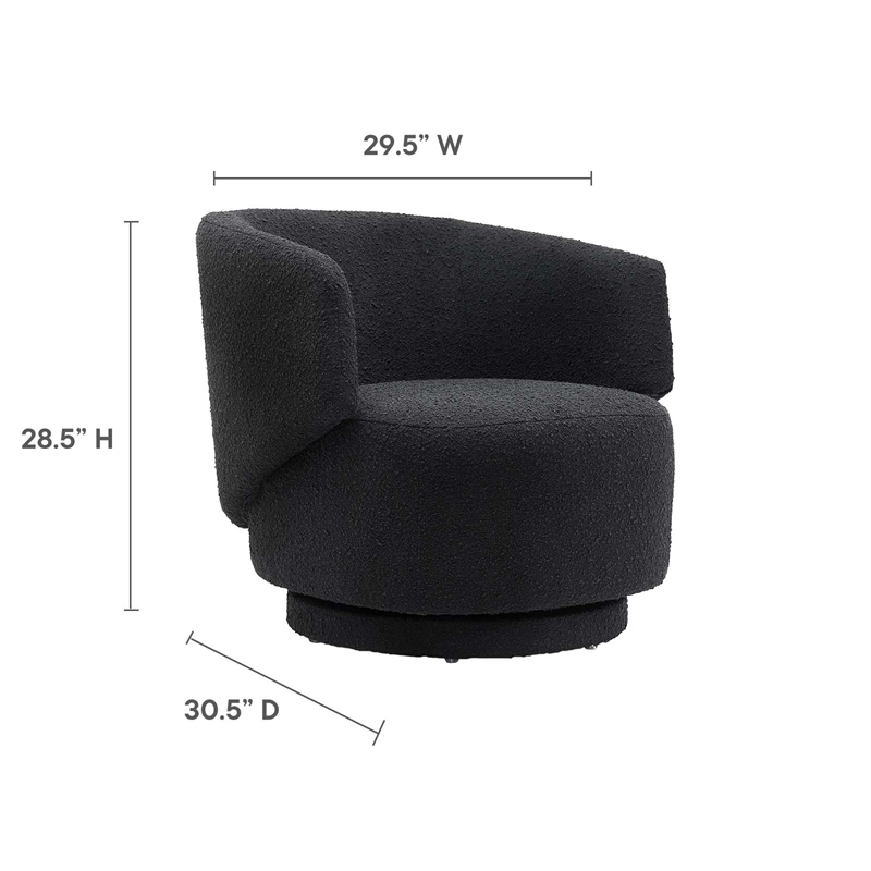 Maklaine Upholstered Modern Boucle Fabric Swivel Chair in Black