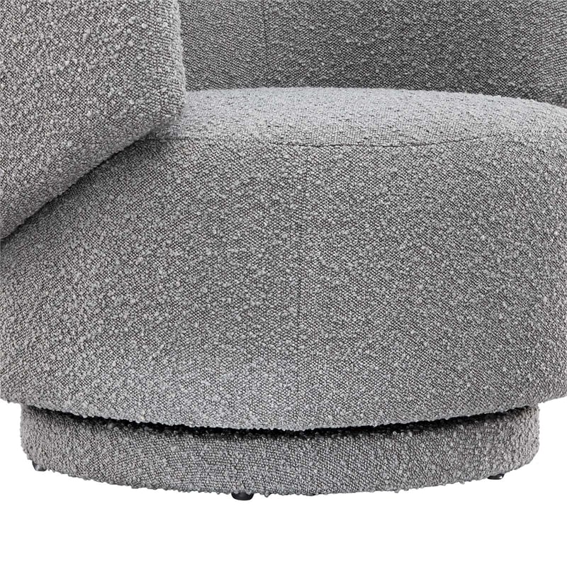 Maklaine Upholstered Modern Boucle Fabric Swivel Chair in Light Gray