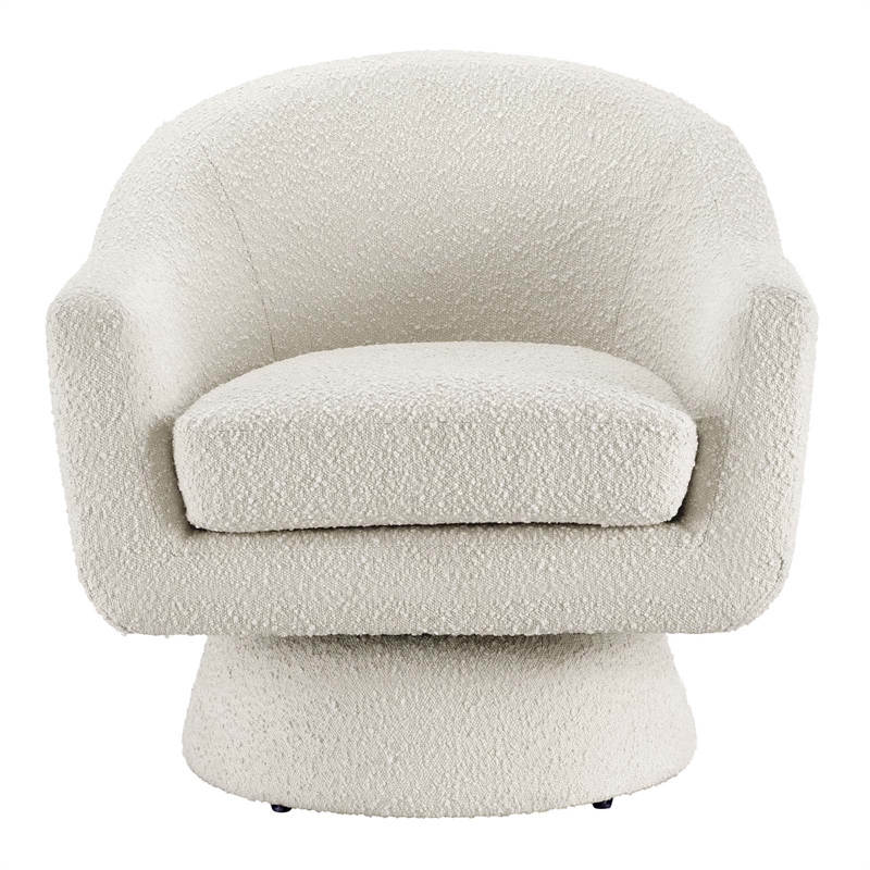 Maklaine Upholstered Modern Boucle Fabric Swivel Chair in Ivory