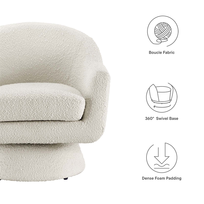 Maklaine Upholstered Modern Boucle Fabric Swivel Chair in Ivory