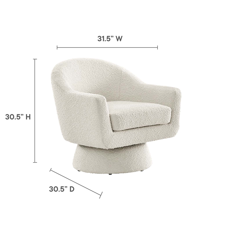 Maklaine Upholstered Modern Boucle Fabric Swivel Chair in Ivory