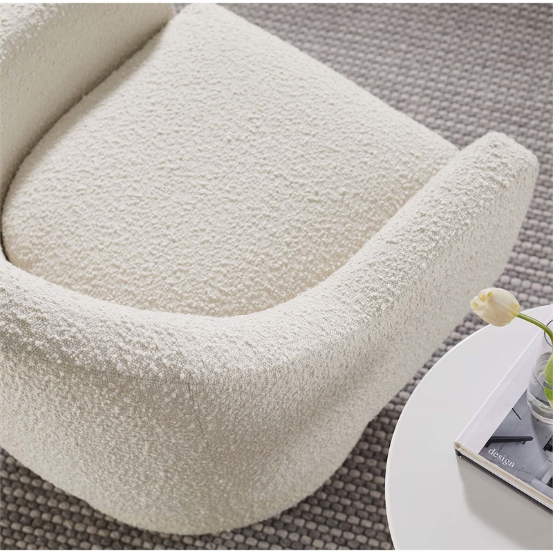 Maklaine Upholstered Modern Boucle Fabric Swivel Chair in Ivory