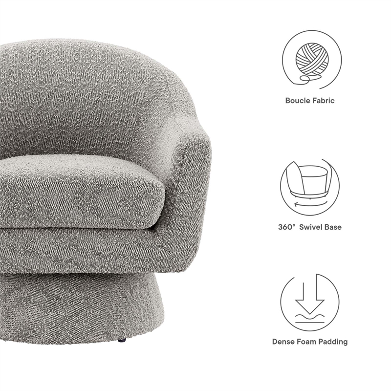 Maklaine Upholstered Modern Boucle Fabric Swivel Chair in Taupe