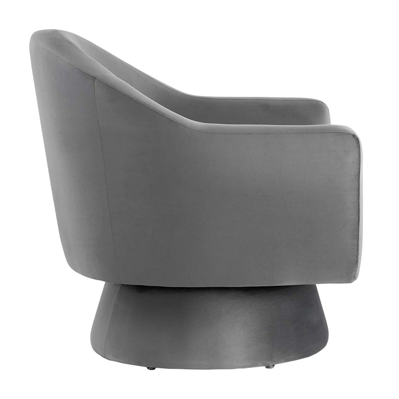 Maklaine Upholstered Modern Velvet Fabric & Wood Swivel Chair in Gray