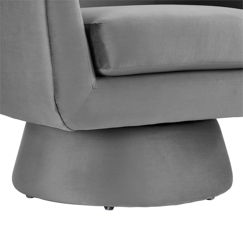 Maklaine Upholstered Modern Velvet Fabric & Wood Swivel Chair in Gray