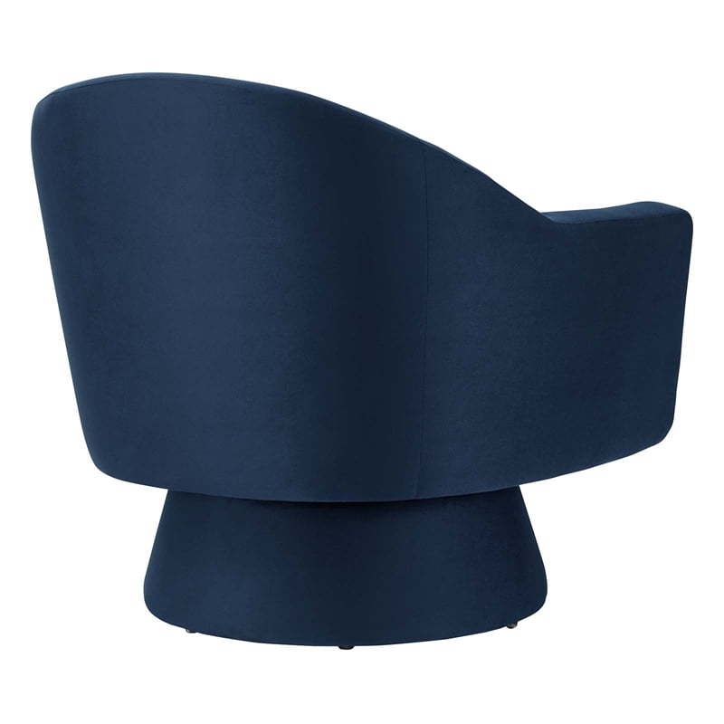 Maklaine Upholstered Modern Velvet Fabric & Wood Swivel Chair in Blue