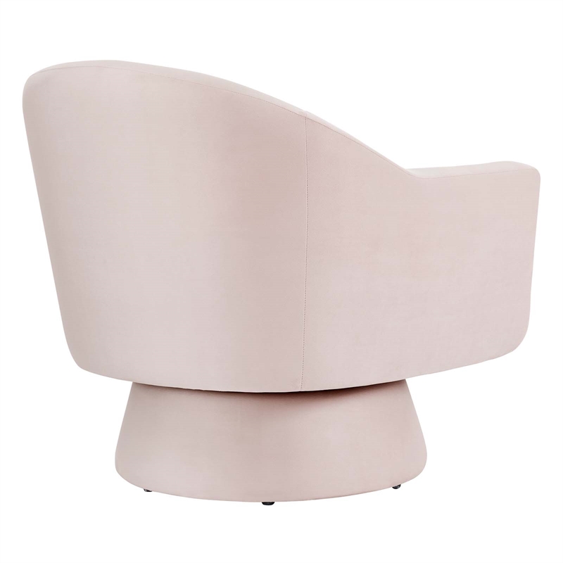 Maklaine Performance Velvet Fabric and Wood Swivel Chair in Pink
