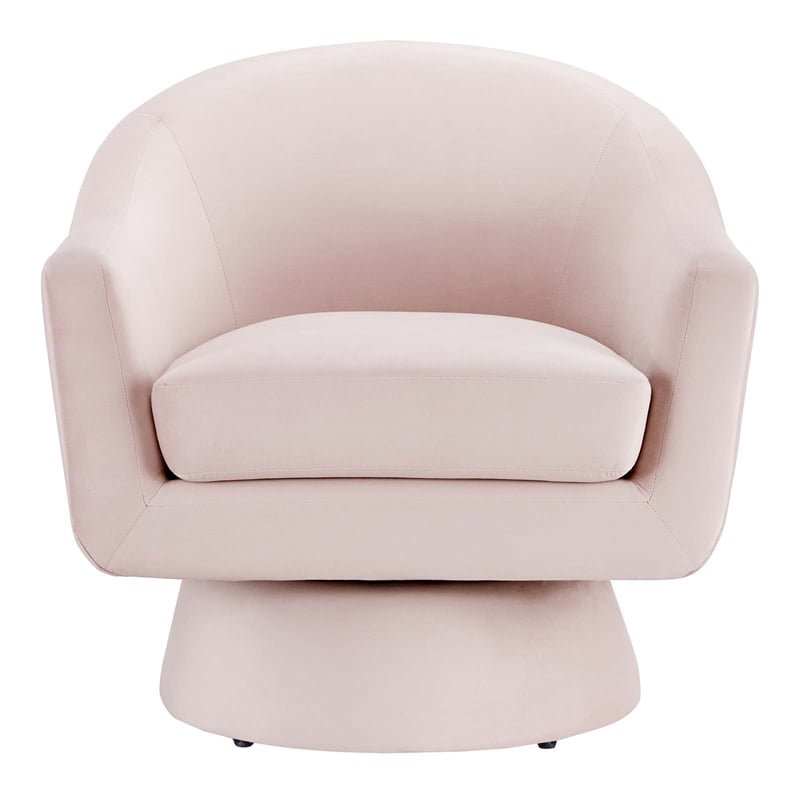 Maklaine Performance Velvet Fabric and Wood Swivel Chair in Pink