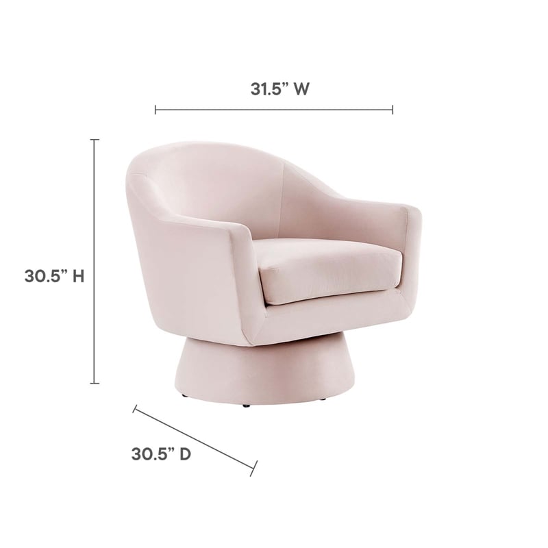 Maklaine Performance Velvet Fabric and Wood Swivel Chair in Pink