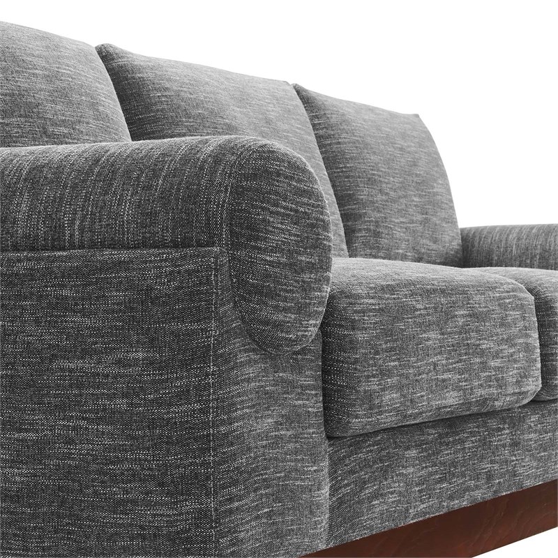 Maklaine Upholstered Fabric Sofa with Bolster Armrests in Gray