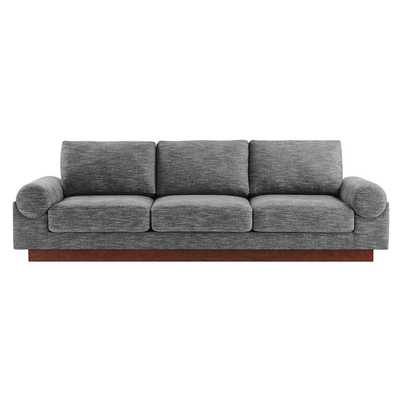 Maklaine Upholstered Fabric Sofa with Bolster Armrests in Gray