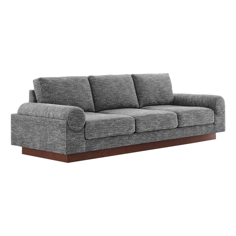 Maklaine Upholstered Fabric Sofa with Bolster Armrests in Gray