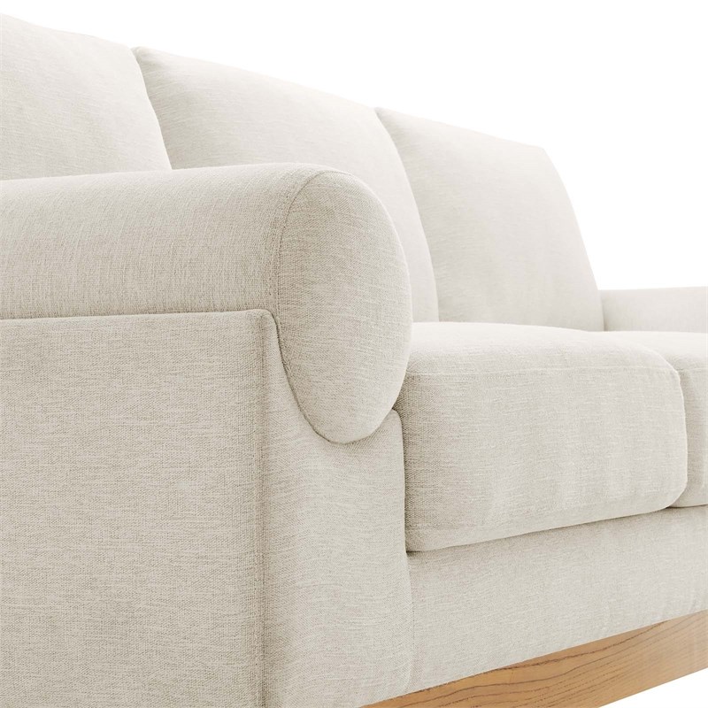 Maklaine Upholstered Fabric Sofa with Bolster Armrests in Ivory