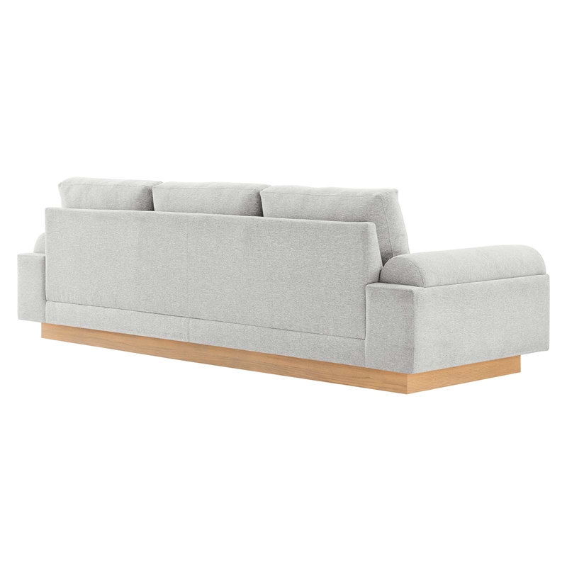 Maklaine Upholstered Fabric Sofa with Bolster Armrests in Light Gray