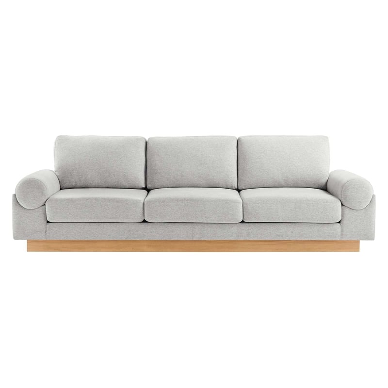 Maklaine Upholstered Fabric Sofa with Bolster Armrests in Light Gray