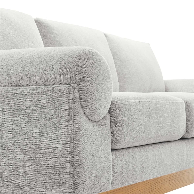 Maklaine Upholstered Fabric Sofa with Bolster Armrests in Light Gray