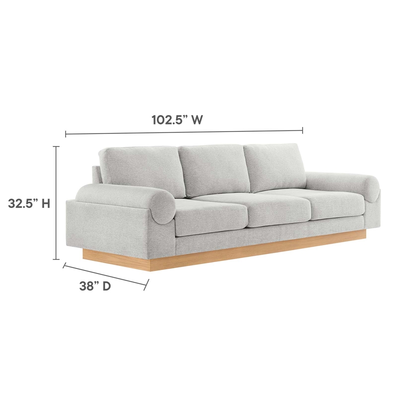 Maklaine Upholstered Fabric Sofa with Bolster Armrests in Light Gray