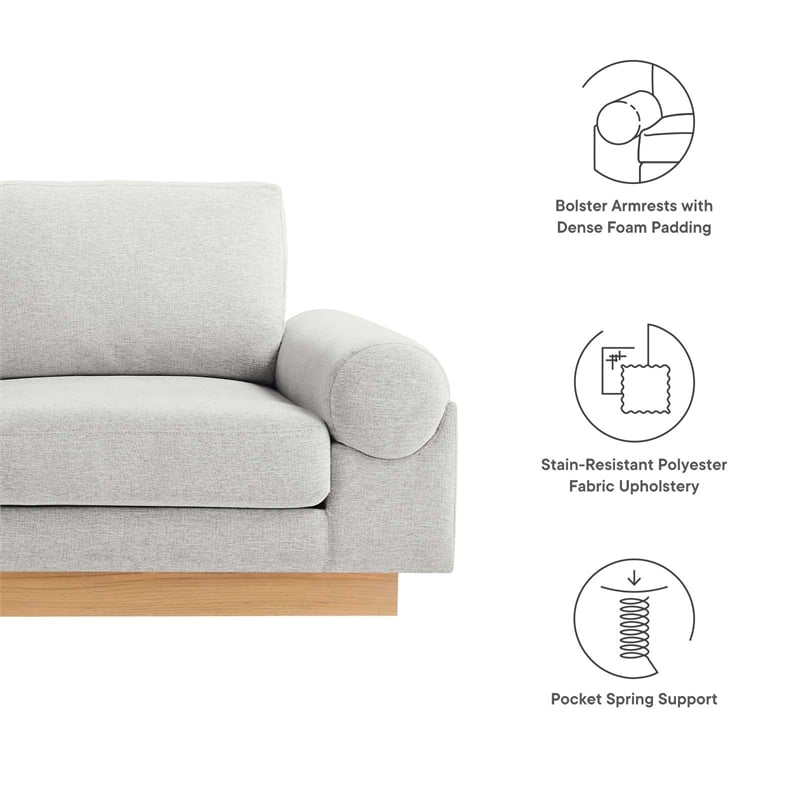 Maklaine Upholstered Fabric Sofa with Bolster Armrests in Light Gray