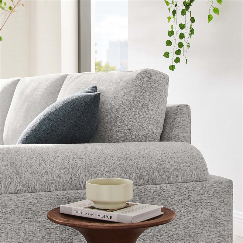 Maklaine Upholstered Fabric Sofa with Bolster Armrests in Light Gray