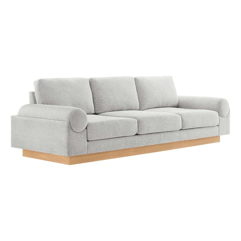 Maklaine Upholstered Fabric Sofa with Bolster Armrests in Light Gray