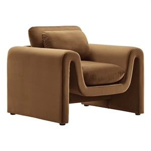 Maklaine Contemporary Upholstered Velvet Fabric Armchair in Brown
