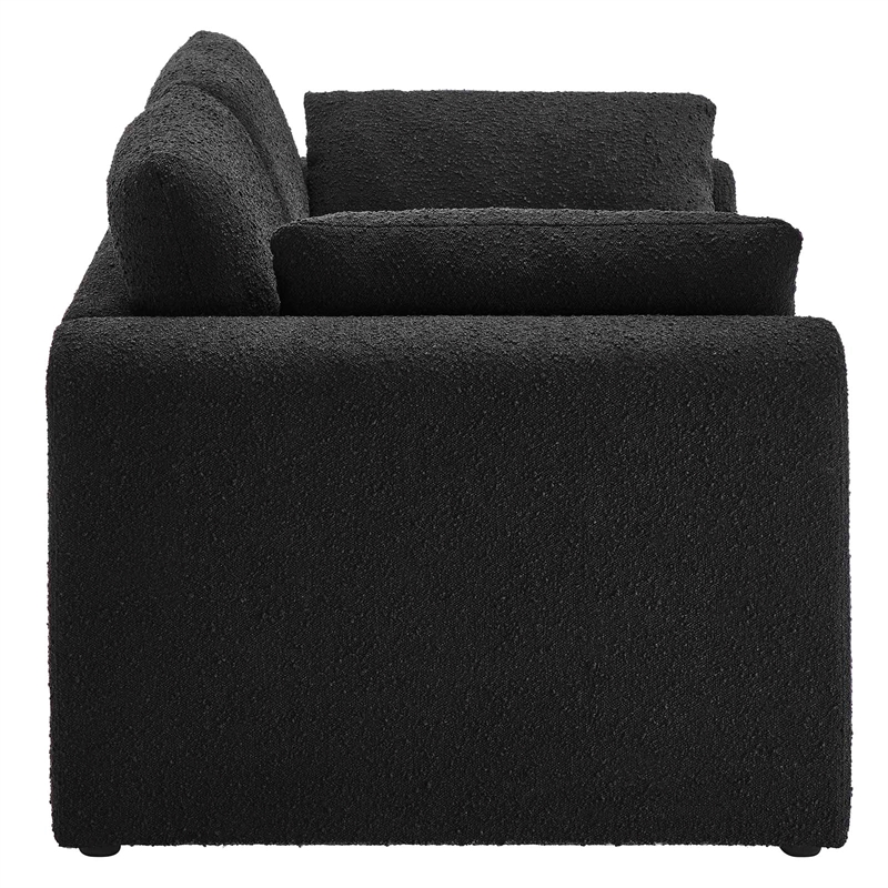 Maklaine Contemporary Upholstered Boucle Fabric Sofa in Black