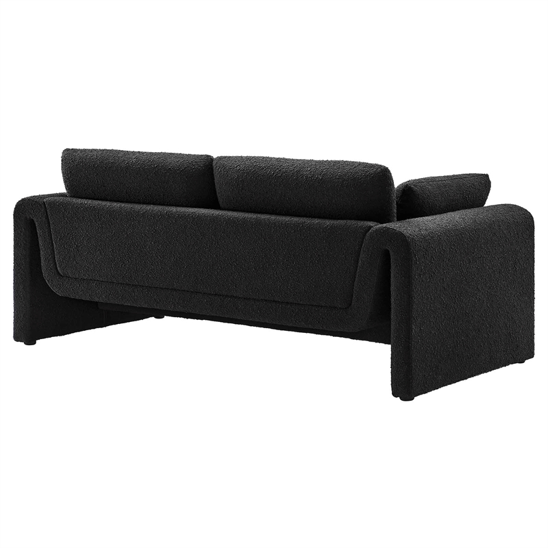 Maklaine Contemporary Upholstered Boucle Fabric Sofa in Black