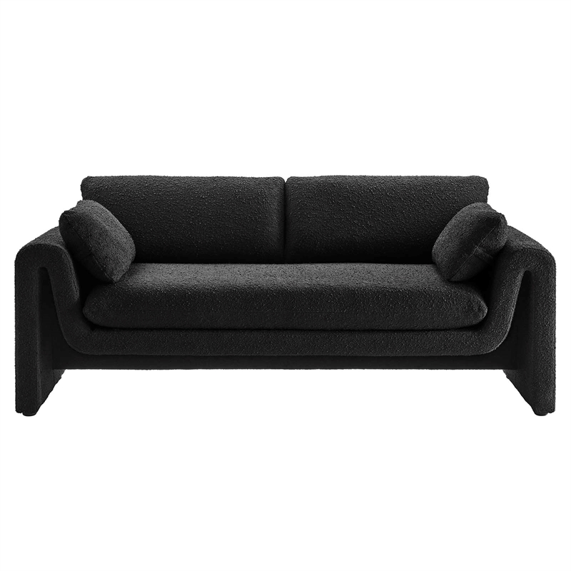 Maklaine Contemporary Upholstered Boucle Fabric Sofa in Black