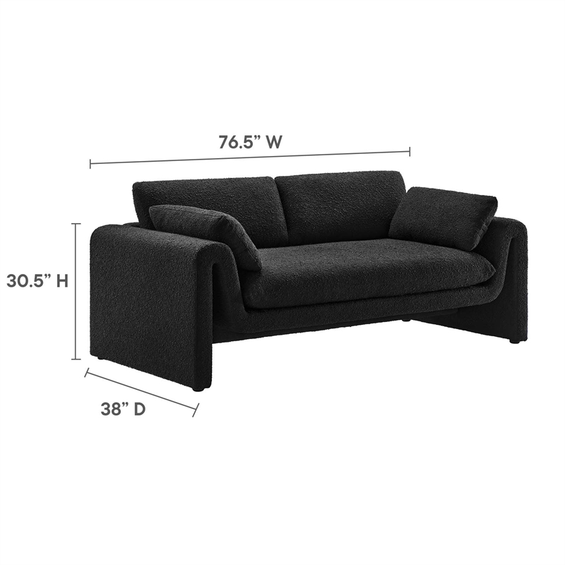 Maklaine Contemporary Upholstered Boucle Fabric Sofa in Black