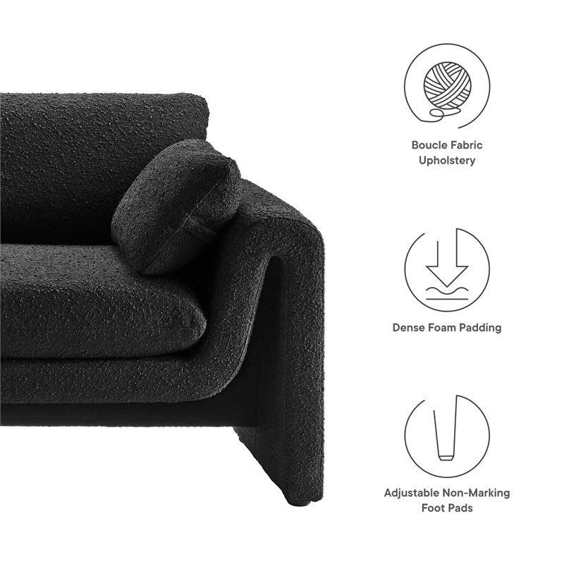Maklaine Contemporary Upholstered Boucle Fabric Sofa in Black