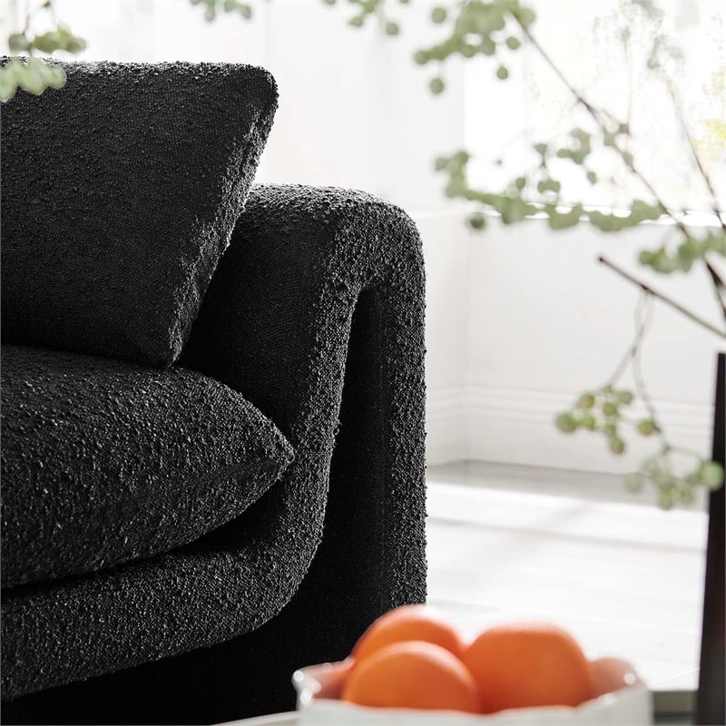 Maklaine Contemporary Upholstered Boucle Fabric Sofa in Black